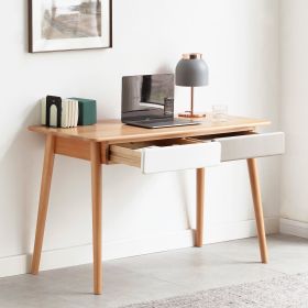Qokori Solid Wood Computer Desk - 47'' Large Size Office Desk with 2 Drawers, Modern Simple Style PC Table with Gap Design for Home Office, Work