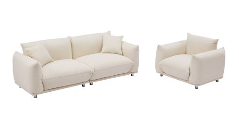 3+1 Oversized Loveseat Sofa for Living Room, Sherpa Sofa with Metal Legs, 3 Seater Sofa, Solid Wood Frame Couch with 2 Pillows
