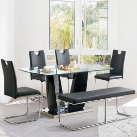 Glass Dining Table Set for 6, 6 Piece Dining Table Set