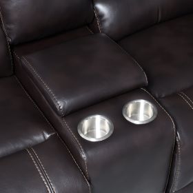 3 Pieces Recliner Chair Sofa Manual Reclining Home Seating Seats Movie Theater Chairs with Reversible backrest, Cup Holders, Storage Box, Brown