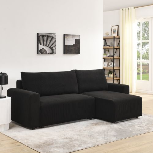 Modular Corduroy Upholstered 3 Seater Sofa Bed with Storage for Home Apartment Office Living Room, Free Combination, L Shaped , Black Modular Corduroy Upholstered 3 Seater Sofa Bed with Storage for Home Apartment Office Living Room, Free Combination, L Shaped , Black