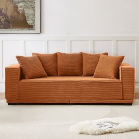 88.97'' Corduroy Sofa with 5 Matching Toss Pillows Modern Upholstered Sofa Including bottom frame for Bedroom, Apartment and Office.ORANGE