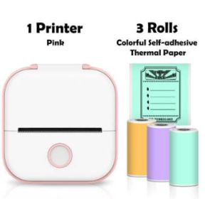 Portable Mini Thermal Label Printer Home Photo Printer Student Wrong Question Printer Bluetooth Mini Label Printer Price Tag (Option: Pink and Style C-USB)