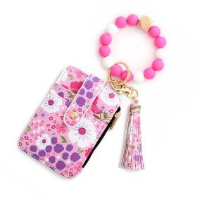Women's Floral Print Leather Card Bag (Option: 2 Rose Red)