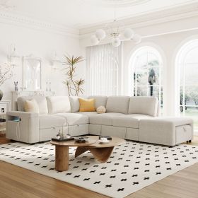 U_STYLE L-shaped Padded Modular Sofa with Storage Space, USB Ports, and Cup Holders on the Armrests, Suitable for Living Rooms, Offices (Color: as Pic)