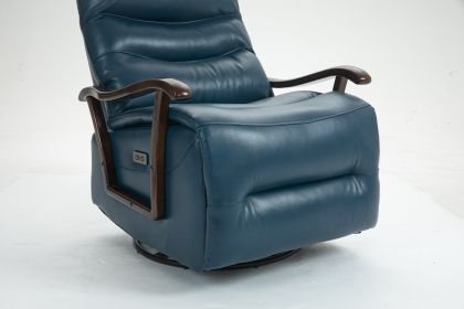 Swivel Rocker Recliner Power Glider Chair with Solid Wood Armrests - Extra Wide Reclining Sofa Chair Upholstered Faux Leather Living Room Single Sofa (Color: as Pic)