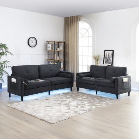 2 Piece Modern Sofa Couch and Loveseat with 2 Side Pockets, Modern Sofa with 2 USB Ports on the Armrest, Power Sofa set with LED Lights (Color: as Pic)