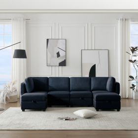 Adjustable Arms and Backs Modern U-Shape Linen Couch Modular Sectional Sofa Couch with Storage Seat (Color: as Pic)