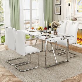 5-Piece Dining Table Chairs Set, Rectangular Dining Room Table Set for 4, Modern Dining Table with 4 PU Leather Chairs for Kitchen Dining Room (Color: White, Material: Steel)