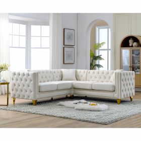 82.2-Inch Velvet Corner Sofa, L-Shaped Sectional Couch, 5-Seater Corner Sofas with 3 Cushions for Living Room, Bedroom, Apartment, Office (Color: as Pic)