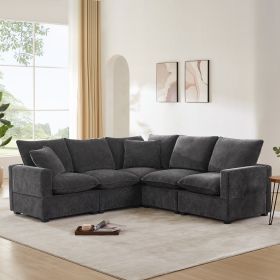 [VIDEO provided] [New] 84*84" Modern L Shape Modular Sofa, 5 Seat Chenille Sectional Couch Set with 2 Pillows Included (Color: as Pic)