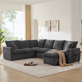 [VIDEO provided] [New] 110*84" Modern U Shape Modular Sofa, 7 Seat Chenille Sectional Couch Set with 2 Pillows Included (Color: as Pic)