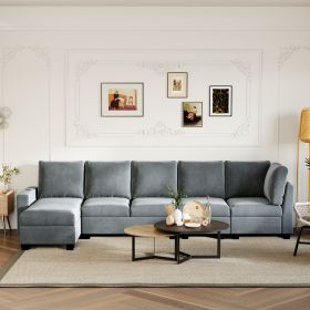 [VIDEO provided] [New] 138*57" Modern L shape Sectional Sofa, 6-seat Velvet Fabric Couch with Convertible Chaise Lounge (Color: as Pic)