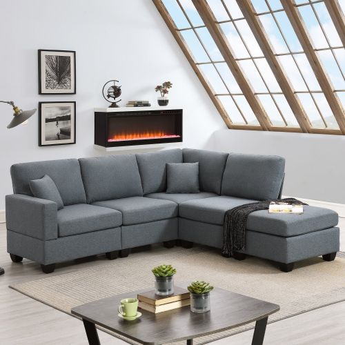 [VIDEO provided][New]89.8*60.2" Modern Sectional Sofa,5-Seat Modular Couch Set with Convertible Ottoman