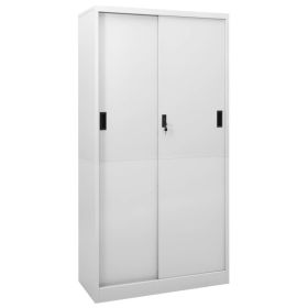 Office Cabinet with Sliding Door Light Gray 35.4"x15.7"x70.9" Steel (Color: Grey)