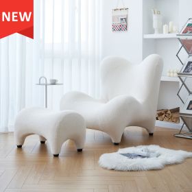Modern Accent Chair and Ottoman Set, High Back Sherpa Blouce Fabric Armchair with Footstool for Living Room, Lounge, Bedroom, Reading Room, Office (Color: as Pic)