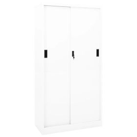 Office Cabinet with Sliding Door White 35.4"x15.7"x70.9" Steel (Color: White)