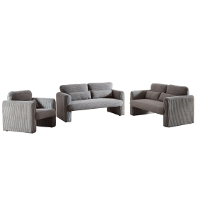 Two 60"Corduroy Fabric Sofa with 33" Single Sofa, Modern Sofa with Support Pillow, for Apartment, Office, Living Room & Bedroom (Color: as Pic)