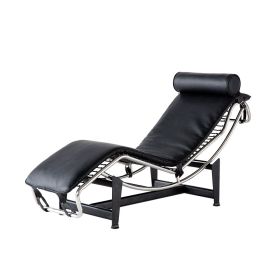 Mid-century Modern Le-corbusier LC-4 Chaise Lounge Chair Recliner Genuine Leather (Color: Black)