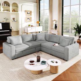 U_STYLE 4-Seat L-shaped Modular Sofa with Thick Backrest and Seat Cushions, Suitable for Living Rooms, Offices (Color: as Pic)