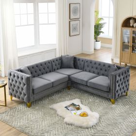 82.2-Inch Velvet Corner Sofa , L-Shaped Sectional Couch, 5-Seater Corner Sofas with 3 Cushions for Living Room, Bedroom, Apartment, Office (Color: as Pic)