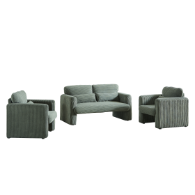 60"Corduroy Fabric Sofa with Two 33" Single Sofa, Modern Sofa with Support Pillow, for Apartment, Office, Living Room & Bedroom (Color: as Pic)